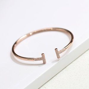 Open Bracelet Double T Rose Gold